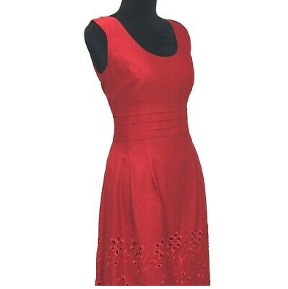 Red Linen Isadora Embroidered Dress - Picture 1 of 5